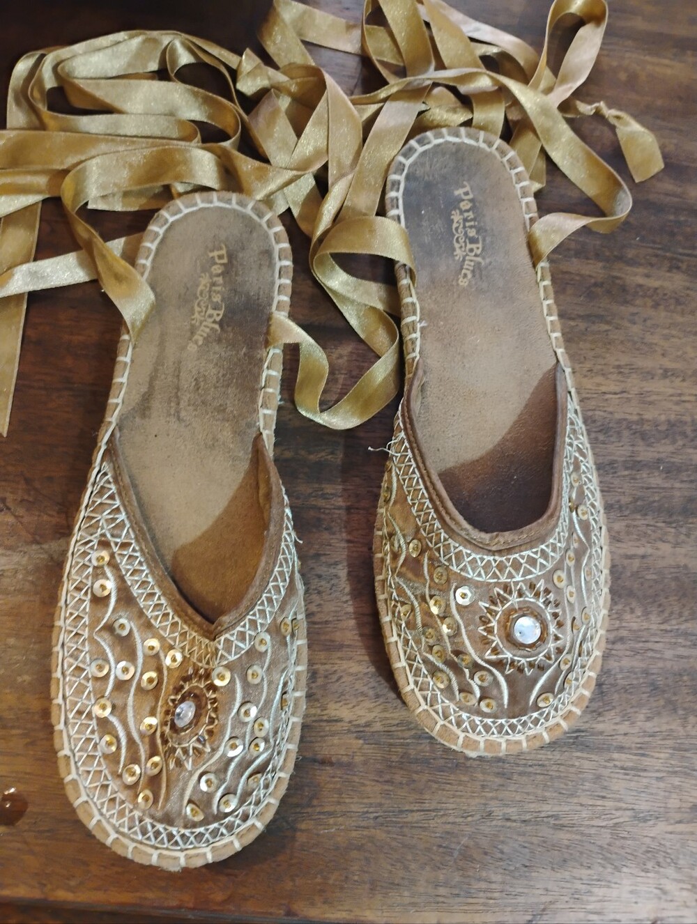 Embellished Paris Blues Gold Women's Sandals with Ankle Wrap 10